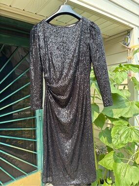 Nanette Lepore Black Sequin Long Sleeve Midi Dress